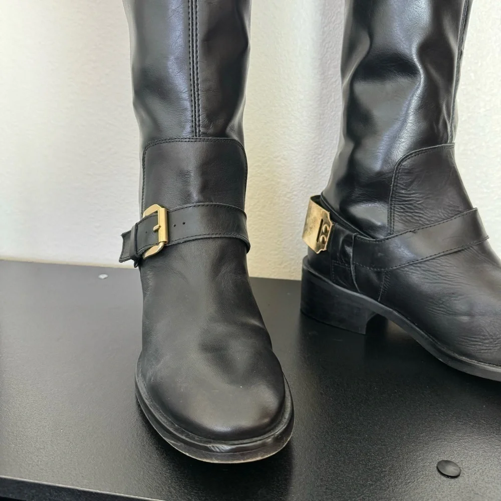 Topshop Leather Boots Gold Buckle Size 6 Medium